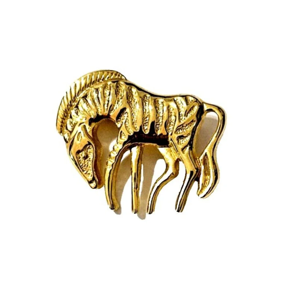 Vintage Abstract Zebra Brooch Gold Tone Modernist Pin MCM Figural Stylized 1.75